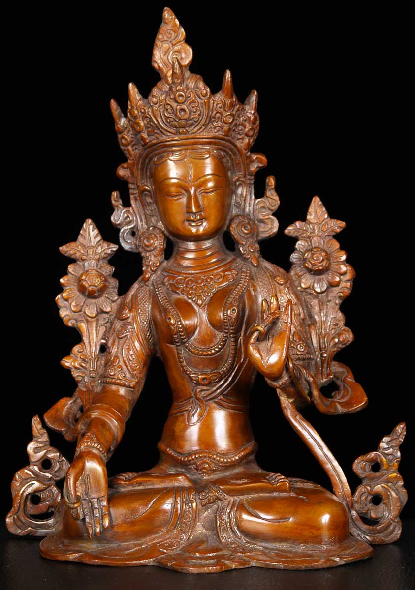 Brass White Tara Holding Lotus 11"